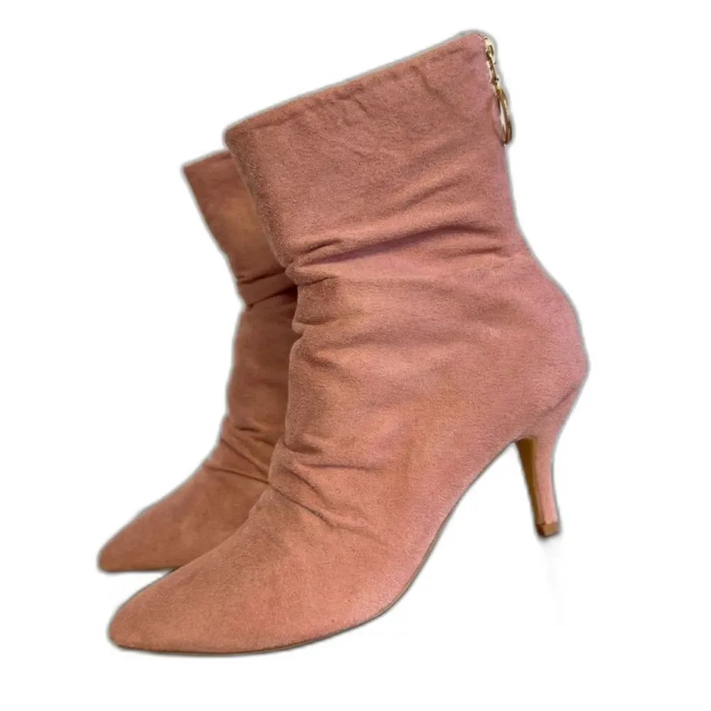 Allegra K Dust Pink Slouch Ankle Boots 8 Box & Dust Bags EUC